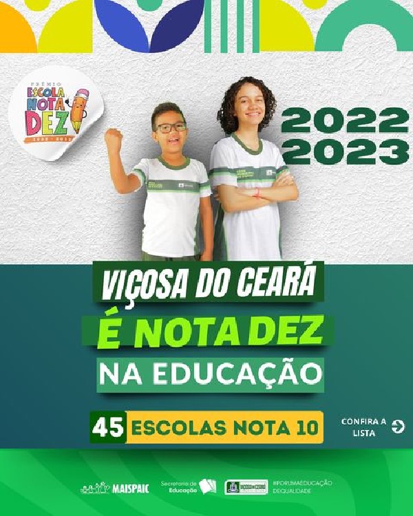 Resultado das nossas escolas nota 10 e premiadas no SPAECE referente ao biênio 2022 e 2023